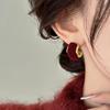 Vintage Wine Red Velvet C-Shaped Earrings for Women Girls Temperament Elegant Stud Earrings Daily Commute Jewelry Accessories