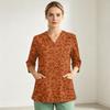 Women's Printed V-Neck Uniform Top with Single Pocket and Side Slit, 3/4 Sleeve