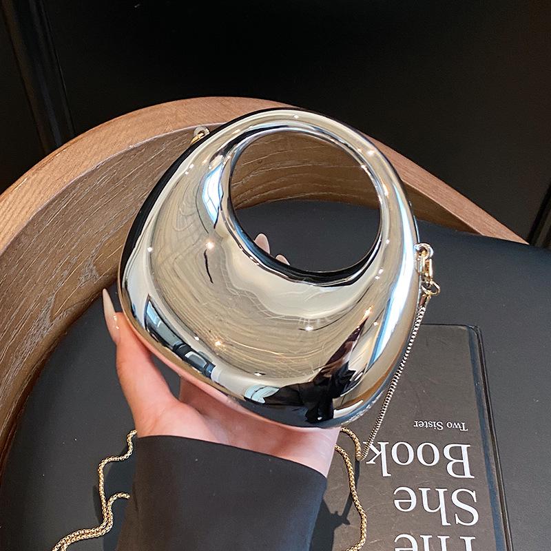 Women's Shiny Mini Crescent Chain Bag - Exquisite Lipstick & Coin Crossbody Purse