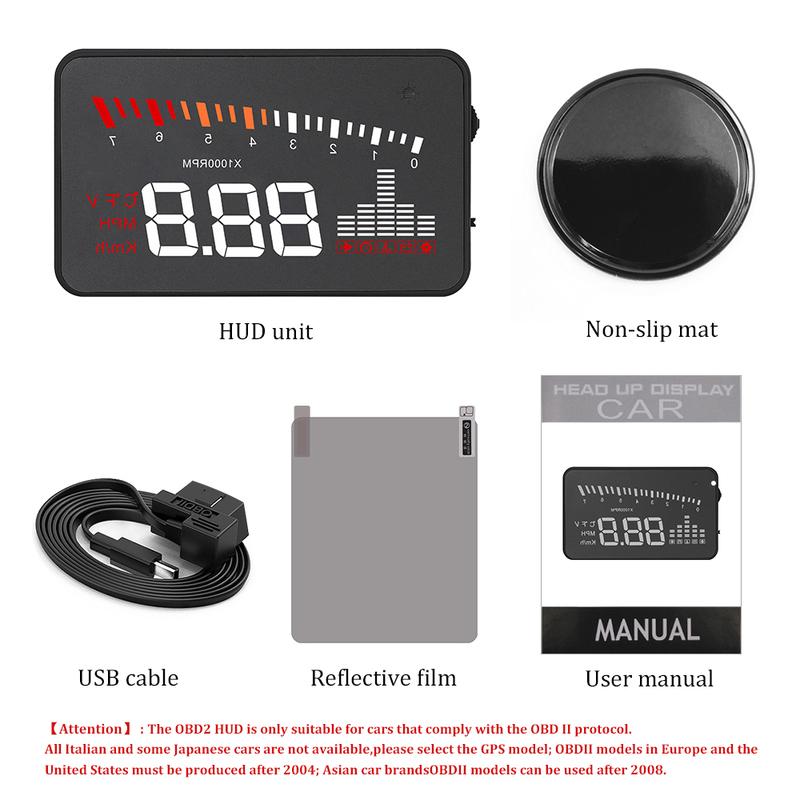 X5 OBD2 HUD Car Head Up Display Digital Speedometer On Board Computer Windshield Projector Water Temperature Voltage