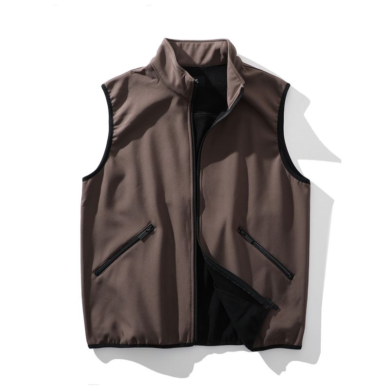 Outdoor Sports Fleece-Lined Thickened Warm Fleece Vest for Men, Winter Stand-Collar Sleeveless Jacket, Foreign Trade Men's Vest Coat