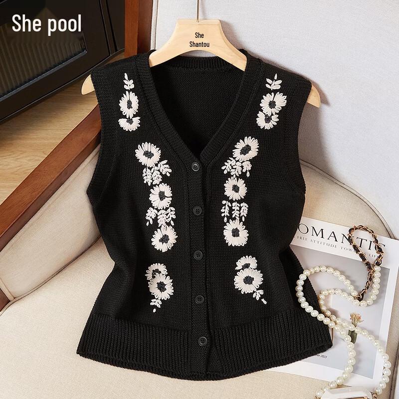 Women s Heavy Embroidered V-Neck Knit Vest Top XL