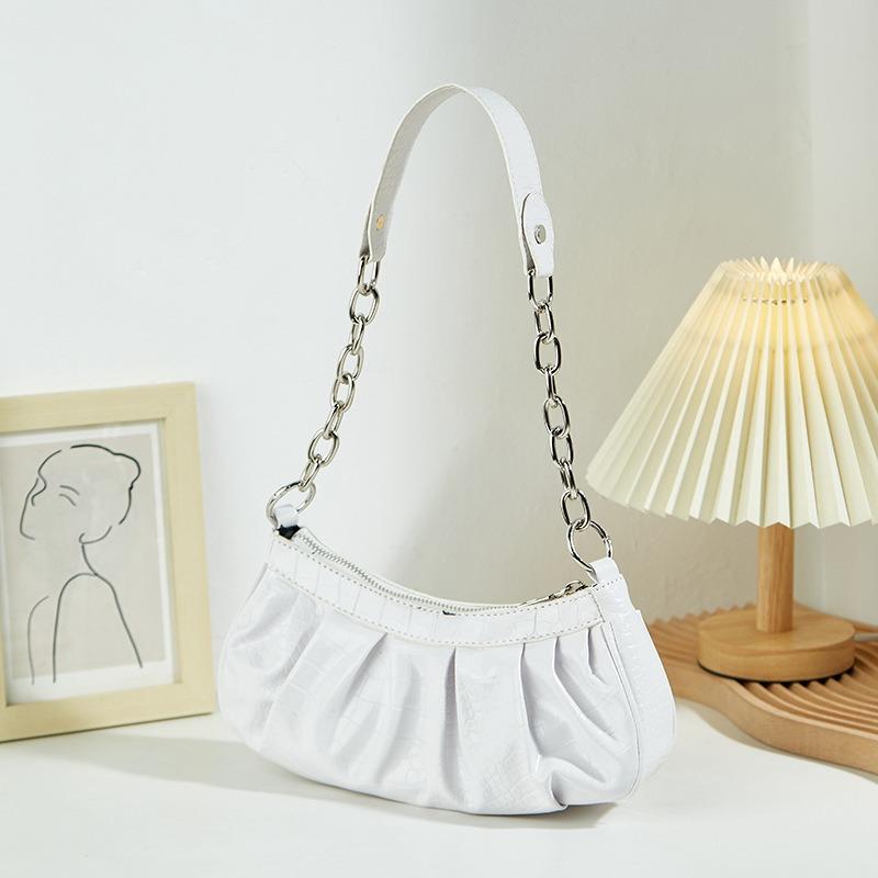 Ny mångsidig enkel damväska fräsch och söt damhandväska väska enfärgad kedja veckad axelväska väska