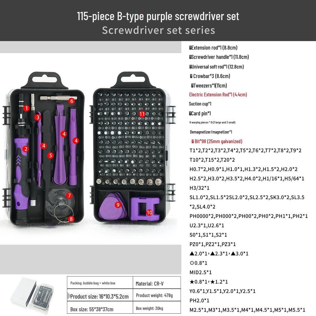 115-in-1 Multifunctional Disassembly Repair Tool Set for Watches, Computers, and Mobile Phones
