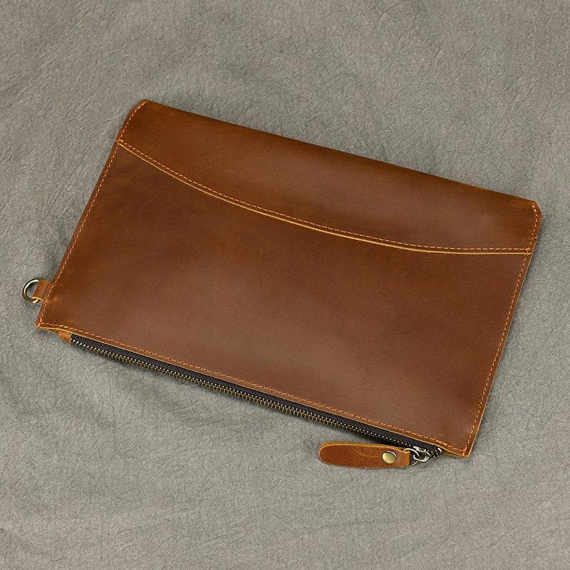 New Crazy Horse Leather Handbag with Large Capacity Genuine Leather and Retro Grip, Top Layer Leather, Large Capacity Business Long Wallet