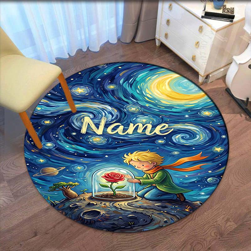 Custom Name The Little Prince Printed Round Rug Carpet Chair Rug Area Rug Entryway Doormats,for Office Chair Living Room Bedroom Kitchen Room.