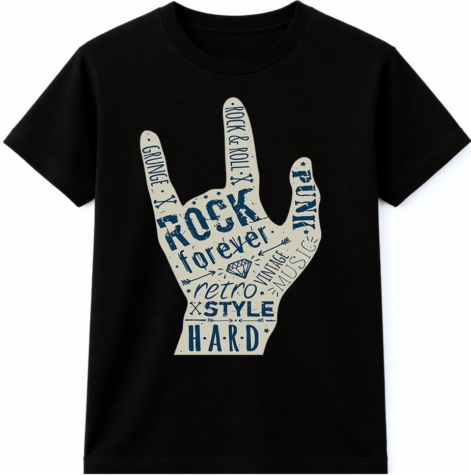 Rock Forever T-Shirt Rock and Roll Hand Sign Graphic Retro Music Tee