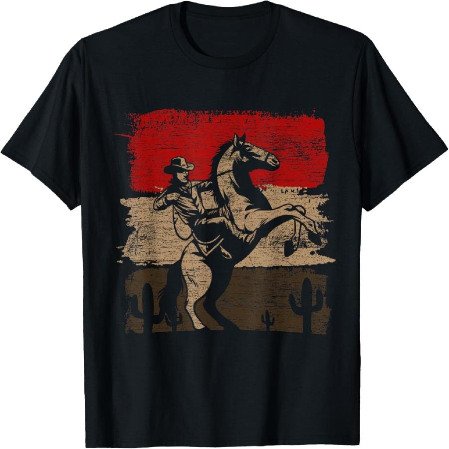 Texas Animal Horse Cowboy T-Shirt Black Unisex-Adults Unisex-Kids Classic Fit Short Sleeve Cotton 60% Polyester 40% Small