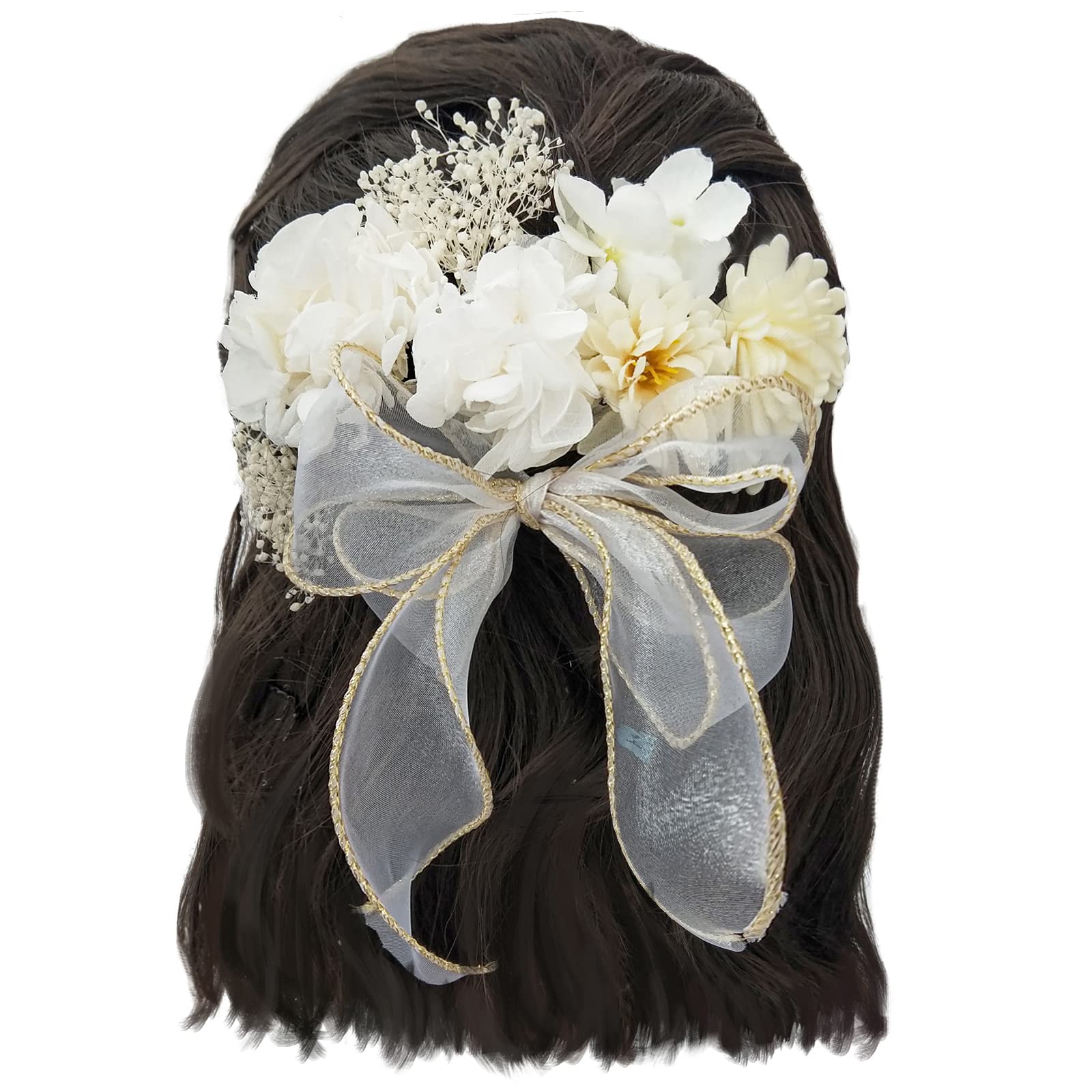 

[JZOON] 9 Colors Available Ribbon Hair Ornament Dried Flower Dahlia Artificial Flower Ornament Japanese Ball Red Hair Accessory Coming-of-Age