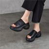 Johnature Women's Thick Soled High-heeled Peep Toed Slippers Genuine Leather Platform Sandals