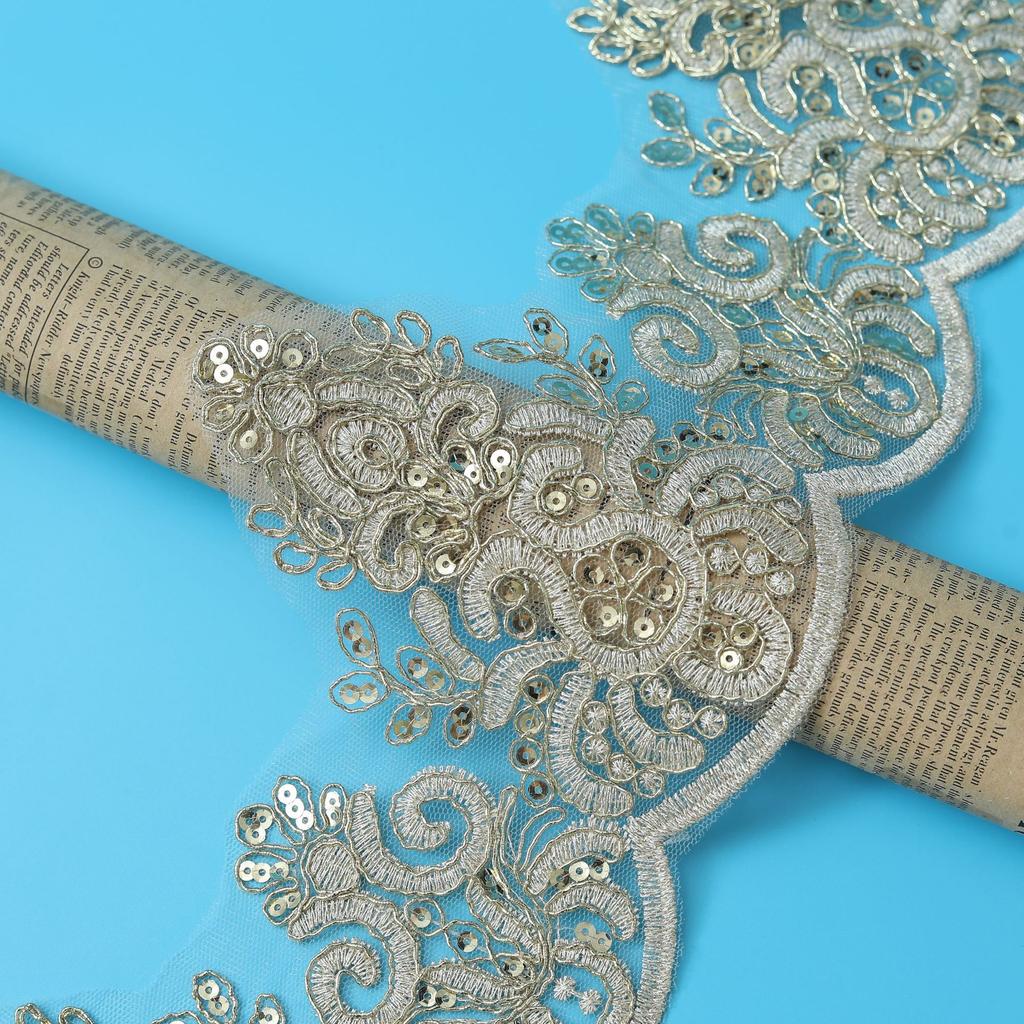 Golden Car Bone Children'S Clothing Performance Clothing Hanfu Ethnic Style Embroidery Lace, Stage Clothing Veil Accessories Beads 13Cm