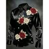 New Crown Lion Baroque Floral 3D Printed Long Sleeved Shirt with a Smooth Drape and Satin Lapel for Men