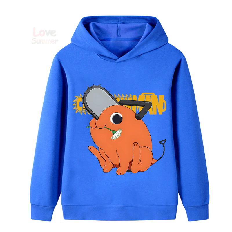 Japanese Anime Chainsaw Man Children Boys Girls Retro Hoodie Cartoon Denji Pochita Funny Graphic Jacket Kids Manga Coat