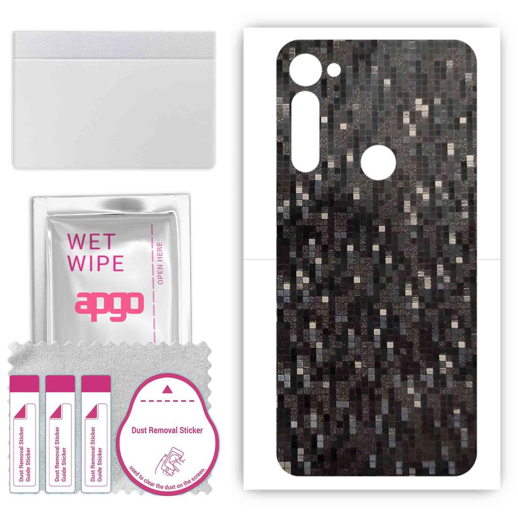 apgo Protective Skin Sticker for the Back Compatible with Motorola Moto G Pro, Wrap Film, Foil, Vinyl - Pattern Carbon Black Pixel