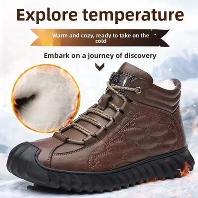 Winter Cotton Shoes Men's Winter New Velvet Thickened Casual High-top Leather Shoes  Snow Boots