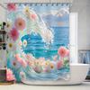 Flowers And Waves Shower Curtain For Bathroom Decor - Watercolor Floral Design With Blue Ocean Background Waterproof Durable