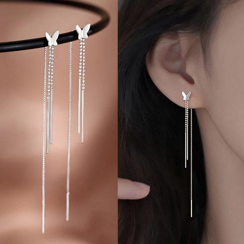 Fashion Long Tassel Ear Line Earrings For Women Korean Temperament Crystal Fish Tail Drop Earrings Girls Daily Party Jewelry