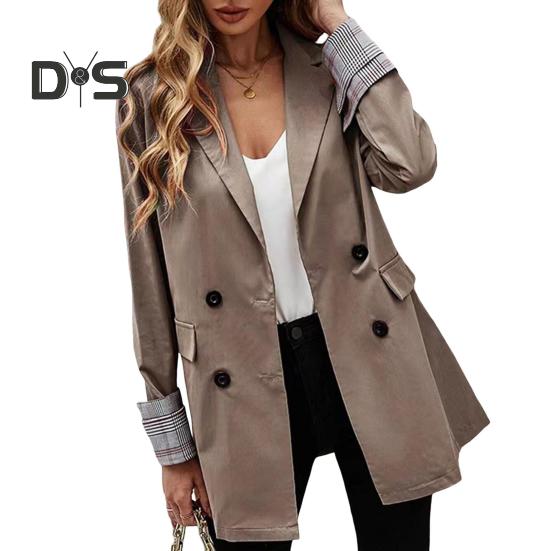 Dámský oblek Kabát Klopa Dlouhý rukáv Pruhované manžety Sako s klopovými kapsami Jednobarevné Volný střih Dvouřadé zapínání Business svrchní oděv