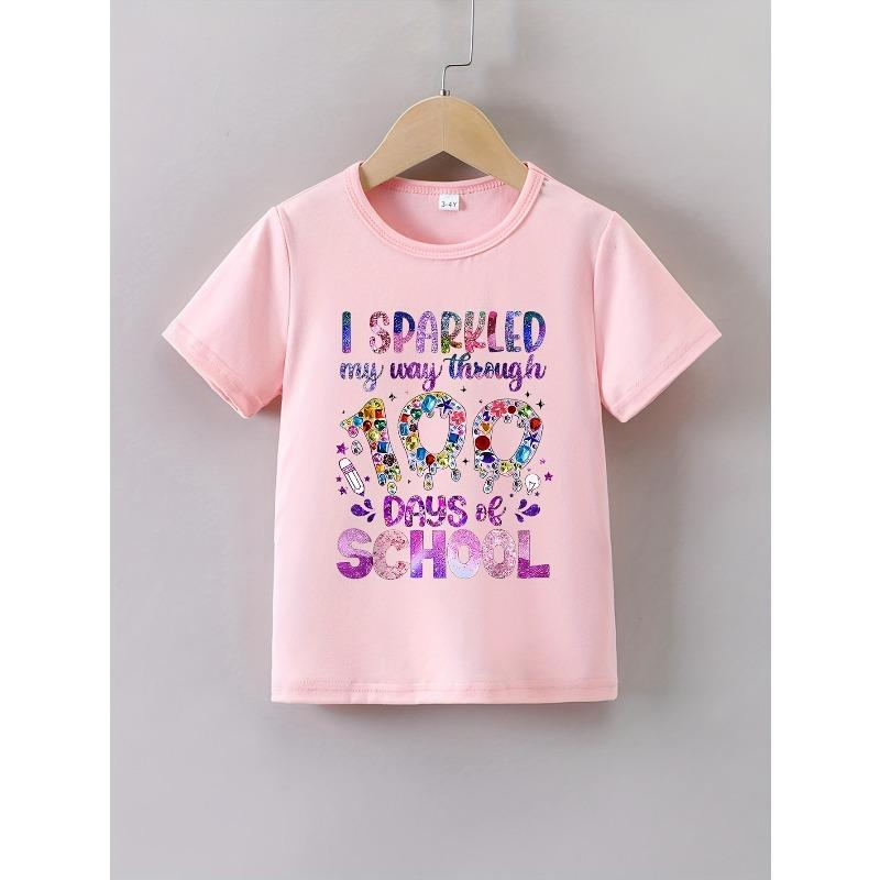 European sizes Girls Summer Short-Sleeve T-Shirt with The Print Shining for 100 Days at School