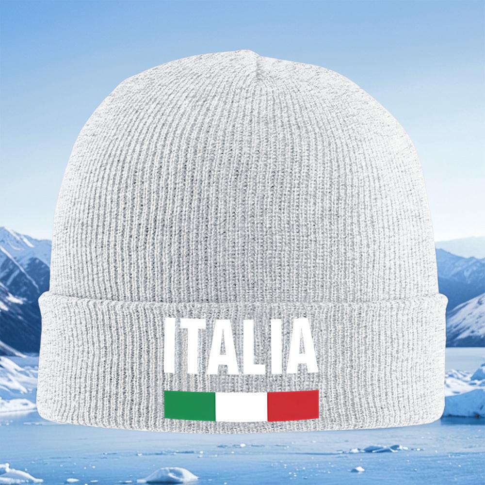 Italy white letters,Italian flag stripes Men Women Unisex Knitted Hat Beanie Pullover Cap Winter Thermal Warm Christmas Outdoor