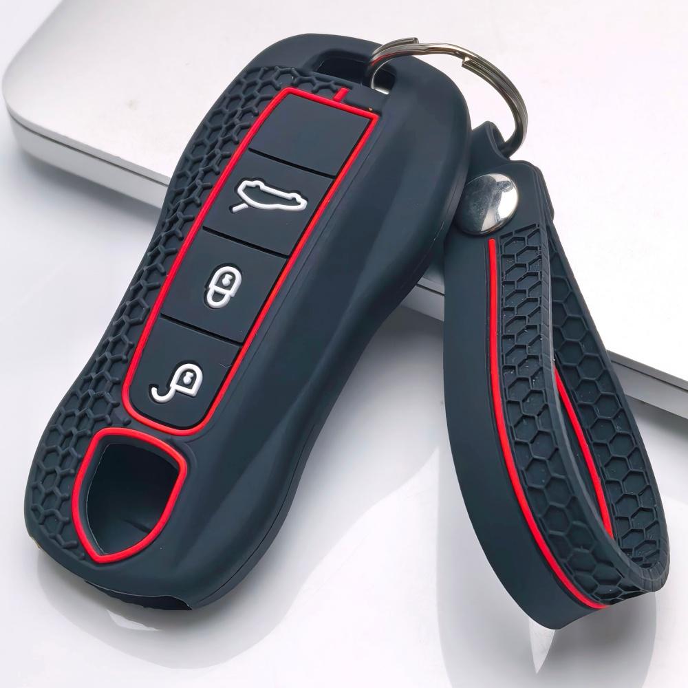 Key Case Cover for Porsche Cayenne Panamera Macan Taycan 911 718 with Keychain Anti-Scratch Guard Shockproof Protection Soft Grip Texture