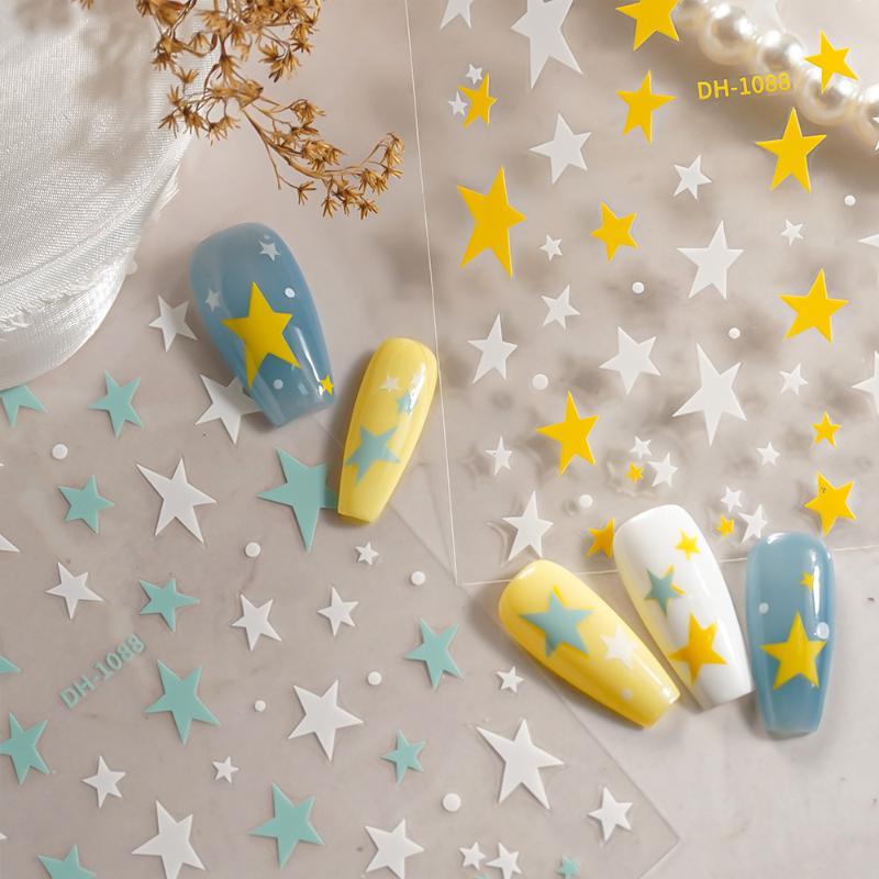3D Irregular Star Nail Decals Effect Blue And White Pentagram Nail Decals Adhesive Nail Art Star Stickers Diy Nail Salon