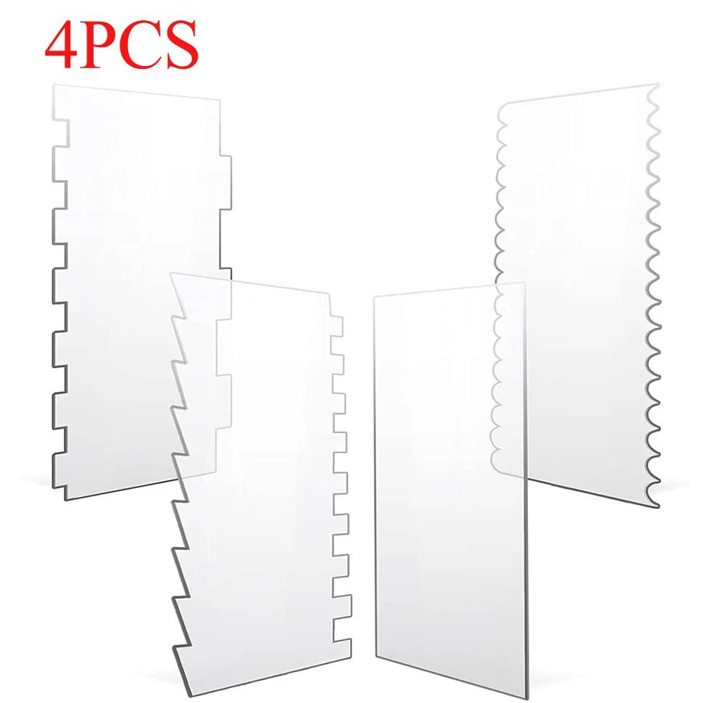 4PCS/set Cake Scraper Buttercream Frosting Scraper Stripe Cake Comb Decorating Contour Saw Tooth Cake Trim Smoother Baking Tool