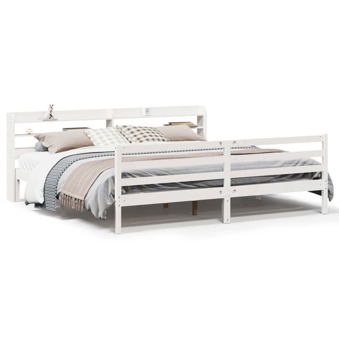 VidaXL Bed Frames and Headboard White 200x200 Cm Solid Pine Wood, Bed, Bedroom Furniture, Wooden Bed, Bed 3306654