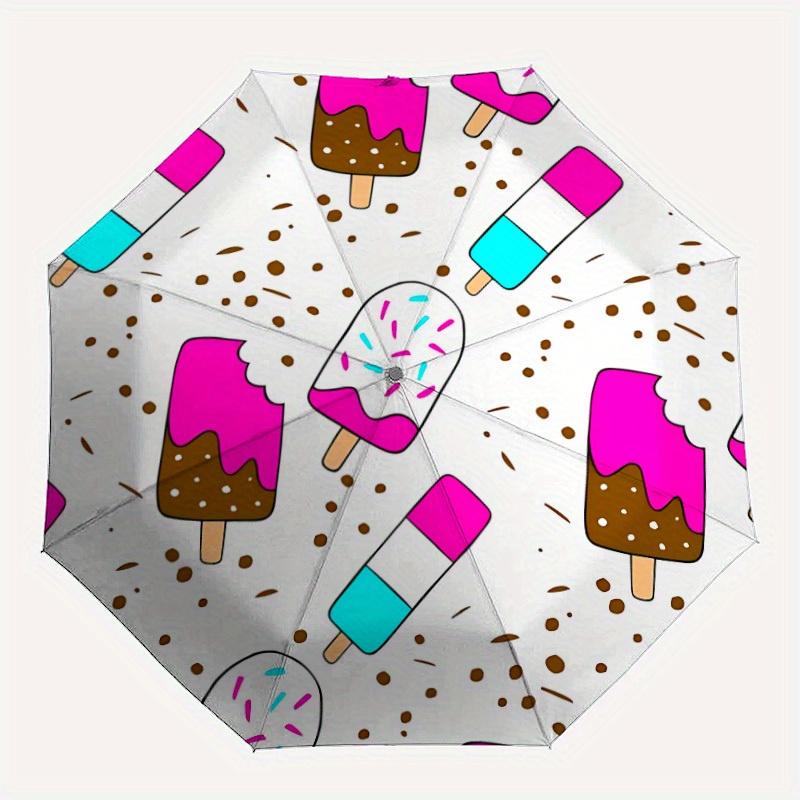 

1pc Ice Cream Pattern Automatic Opening/Closing Folding Umbrella with 105 Ribs, Plastic Handle, Windproof Portable Sunshade Umbrella Hallowe