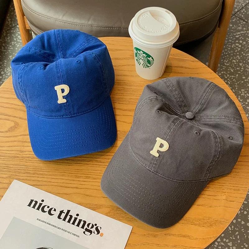 Letter P Embroidered hats Baseball Caps for Men and Woman's Adjustable Casual Cotton Sun Hats  Solid Color Visor Hats