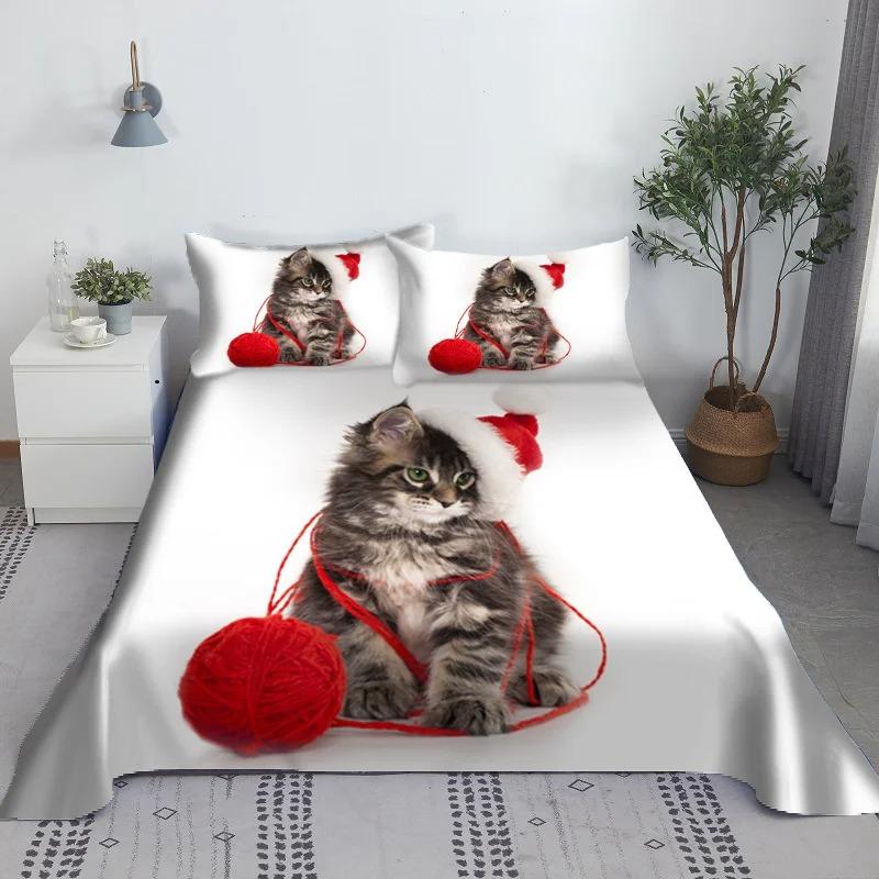 Lovely Cat Bed Sheet Set Digital Printing Polyester Bed Flat Sheet With Pillowcase Print Bedding Set