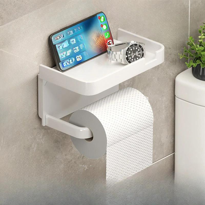 Punch-free Toilet Tissue Box Toilet Draw Paper Roll Paper Holder Toilet Paper Shelf Wall Mounted Paper Holder With Phone Holder