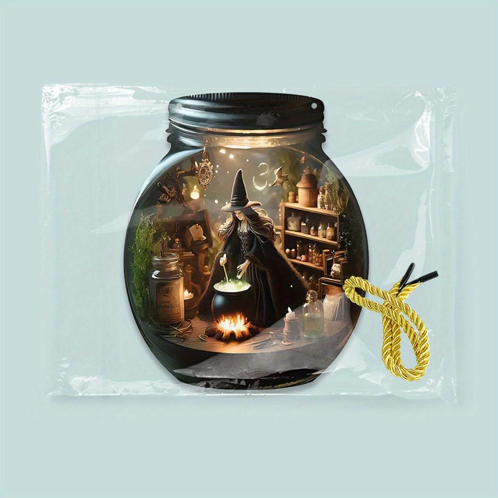 2D Flat Halloween Witch Hanging Ornaments with Rope - 2D Acrylic Sunshine Catch Ornaments,Witch Hats and Boilers Halloween Home and Garden Decorations