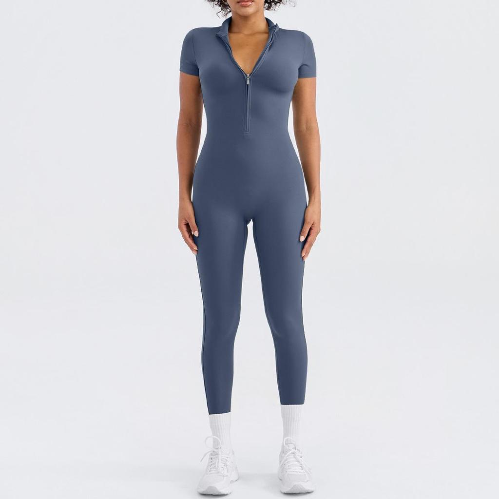 European and American Women's Quick-Dry Nude Jumpsuit: Zipper One-Piece Yoga & Sports Fitness Outerwear