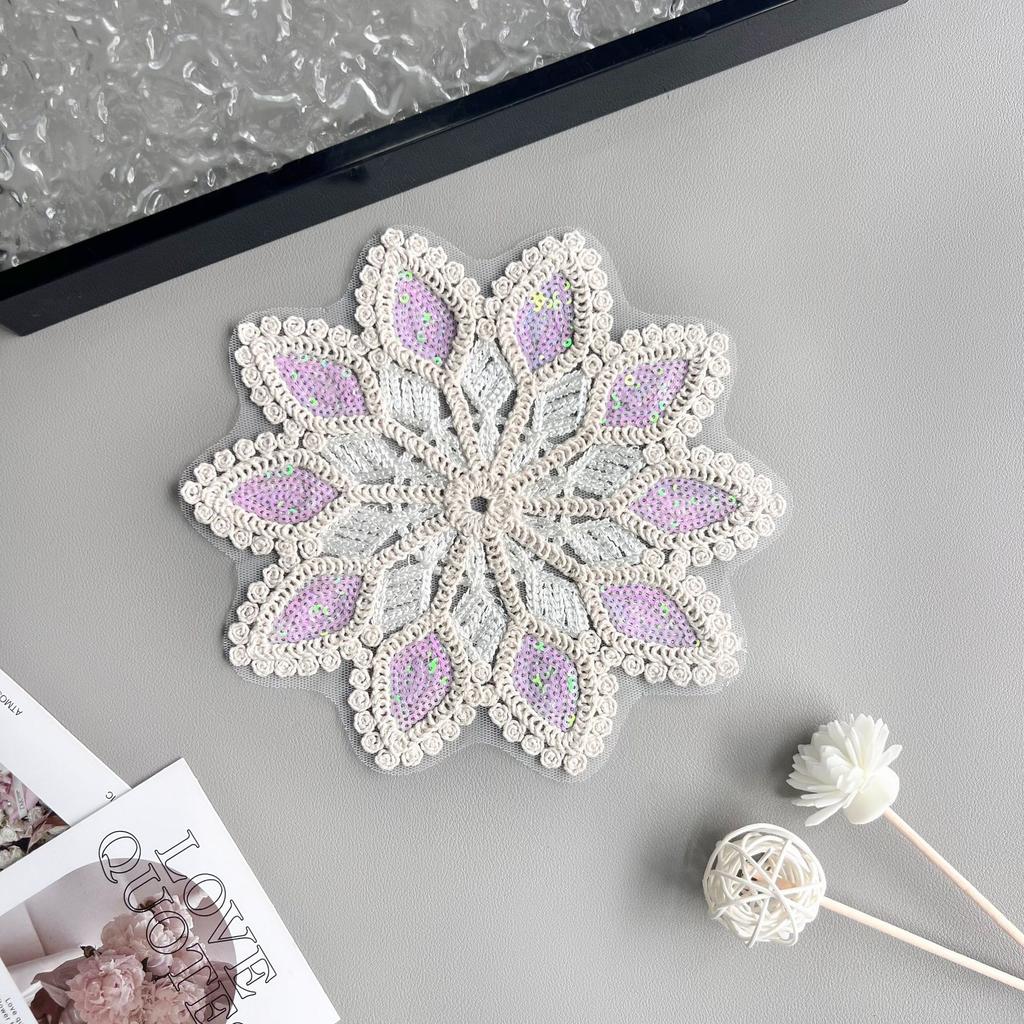 Exquisite Cotton Thread Woven Mesh Yarn Hollow Sequin Patch Clothing T-Shirt Sweater Decorative Cloth Sticker Accessories