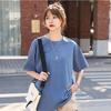 Summer new 200g pure cotton small shoulder youth campus sports and leisure loose solid color round neck short sleeves
