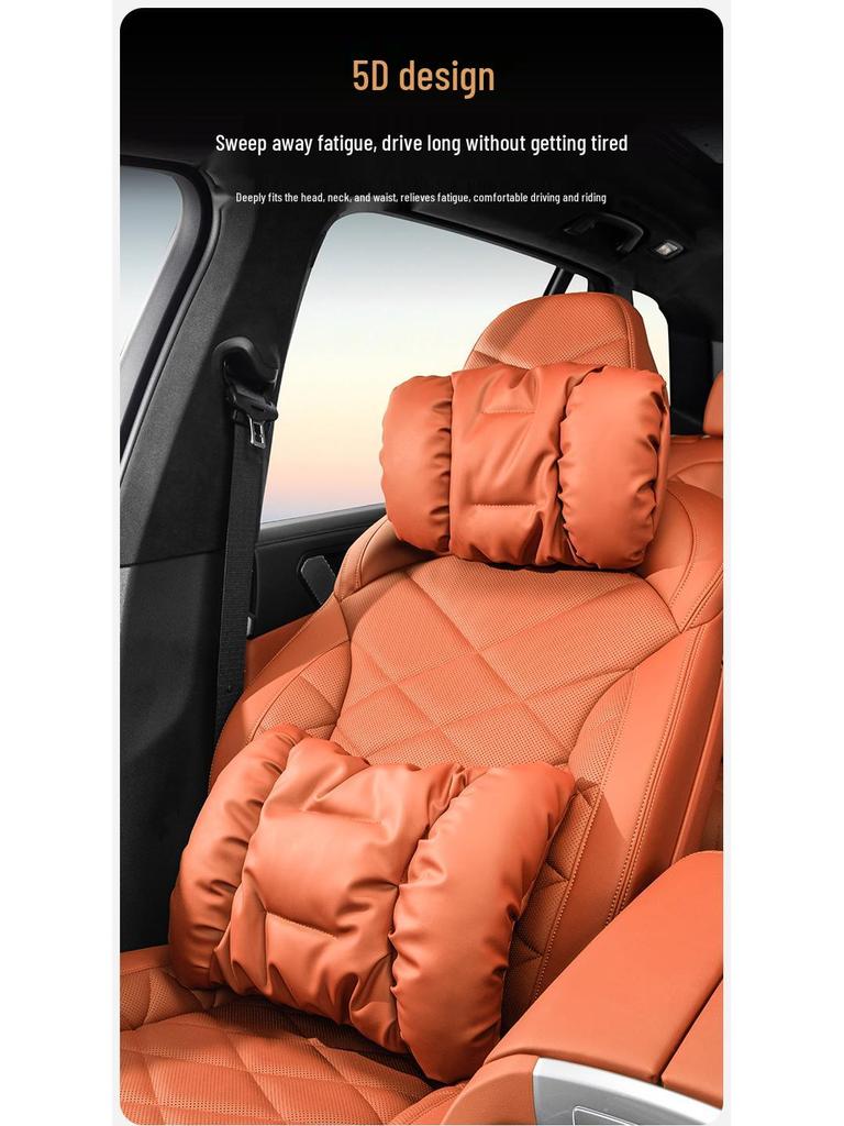 Luxury Leather Car Neck & Lumbar Support Pillow Set