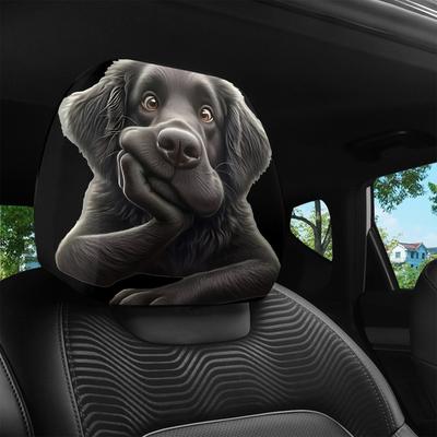 1/ Car Headrest Covers, Cute Black Dog Chin Resting Print, Funny Car Interior Covers