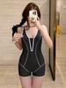 Korean Style Slimming One-Piece Swimsuit for Small Bust - Conservative, Flaw-Concealing, and Body-Shaping Women's Sportswear