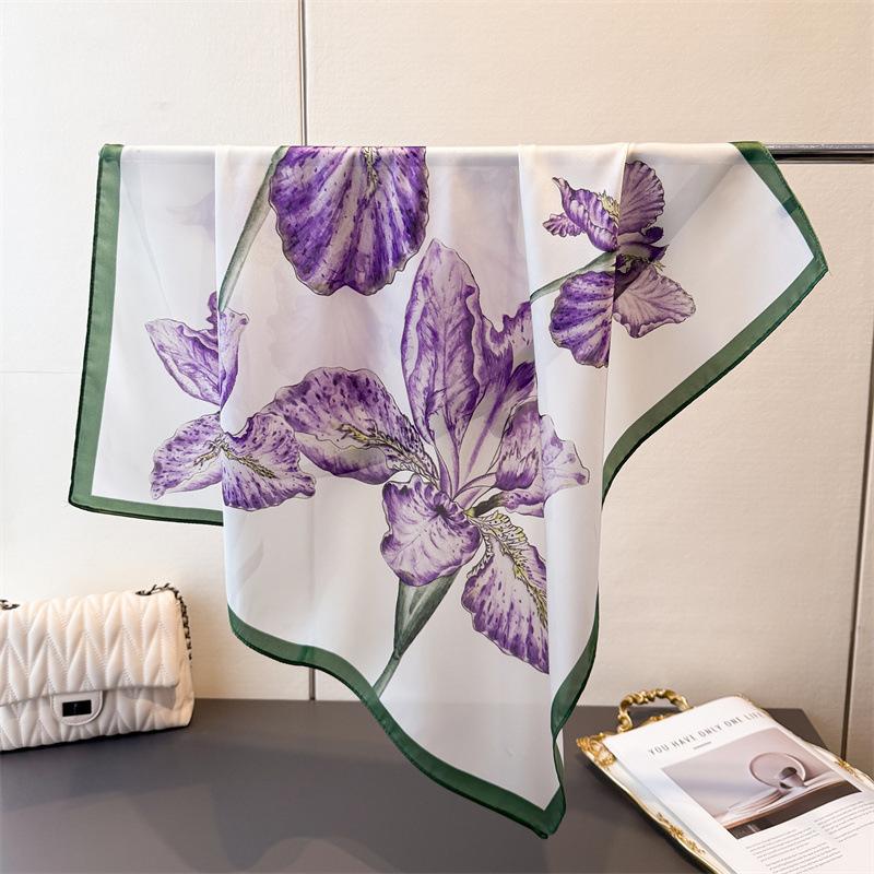 Women's Imitation Silk Square Scarf Soft Satin Print Wrap Foulard Neckerchief Bandannas Hair Skinny Tie Scarves Shawls Travel