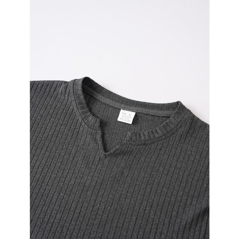 Men's New Spring Fall Slim Fit Vertical Striped V-Neck T-Shirt, Fashion Casual Sports Long Sleeve Tops
