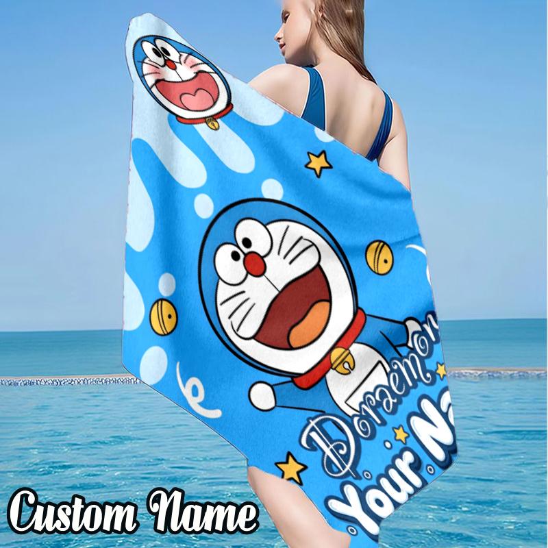Custom Name Dora-emon Beach Towel - Soft, Ultra-Absorbent Microfiber, Lightweight, Perfect for Beach, Parties, Travel, Camping