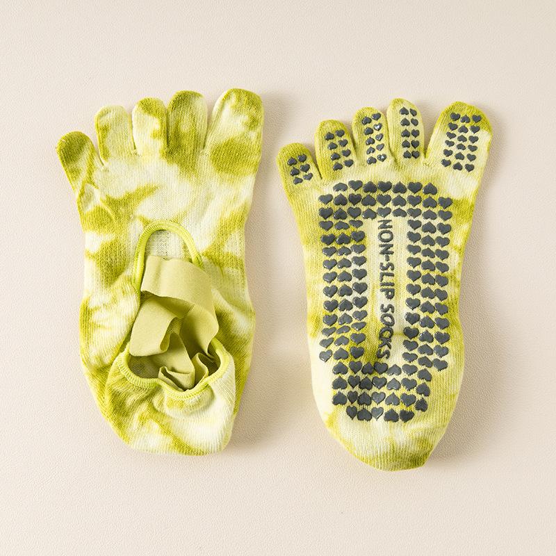 Women Five Toe Socks Women Backless Breathable Bandage Tie-dye Pilates Socks Silicone Non-slip Indoor Workout Dance Yoga Socks