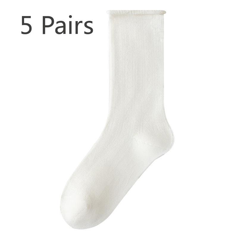 5 Pairs of Women's Summer Midtube Thin Mesh Breathable Pile Socks