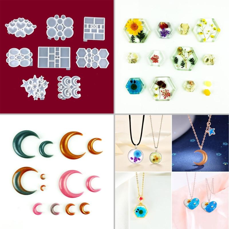 Star Love Moon Pendant Necklace Silicone Mold with Hole for DIY Necklace Crystal Mold Craft Jewelry Making Earring