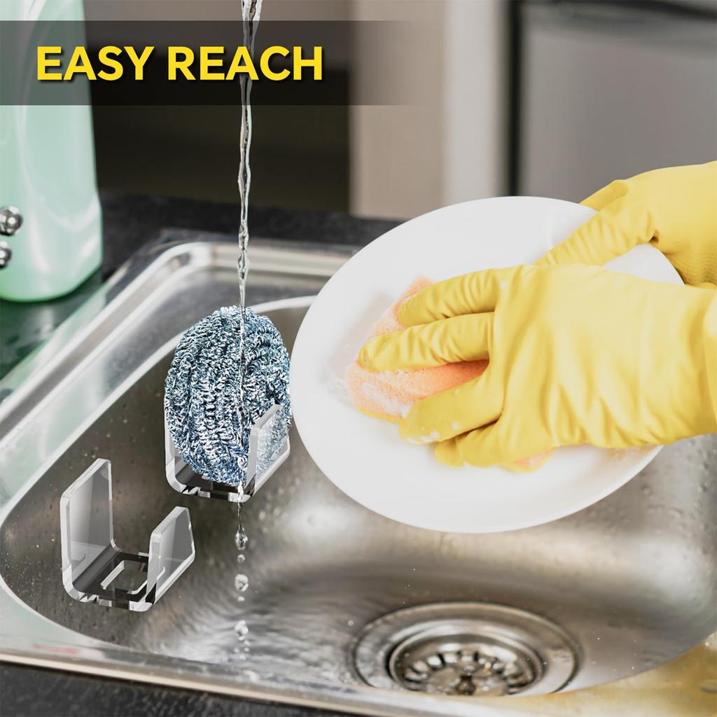 Kitchen Sponges Holder Acrylic Sink Drain Basket Drain Cleaning Brush Hook Wire Ball Rag Brush Sink Organizer Wall Hook