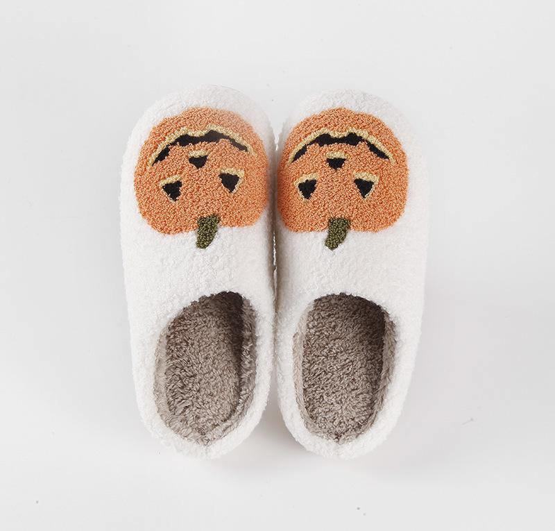 New Halloween pumpkin cartoon warm winter cotton slippers couple men's and women's platform soft-soled shoes thickened non-slip