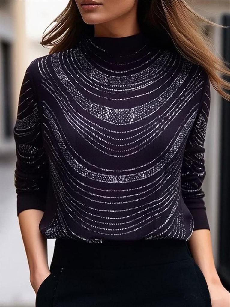 Plus Size Heavy-Duty Hot Drilled Semi-High Neck Long Sleeve Women's Base Shirt for Autumn/Winter 2026