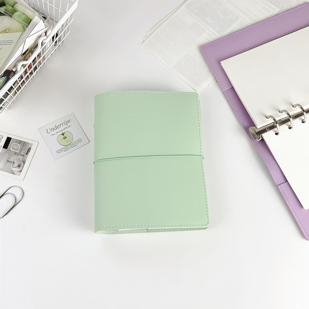 A6 Pu Leather Binder 6 Ring Binder With 45 Sheets PU Clip-on Notebook Faux leather Loose Leaf Notebook Journal