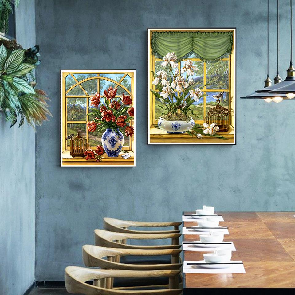 5D DIY Full Round Diamond Painting Flower Diamond Embroidery Landscape Picture Cross Stitch Rhinestone Mosaic Home Decoration